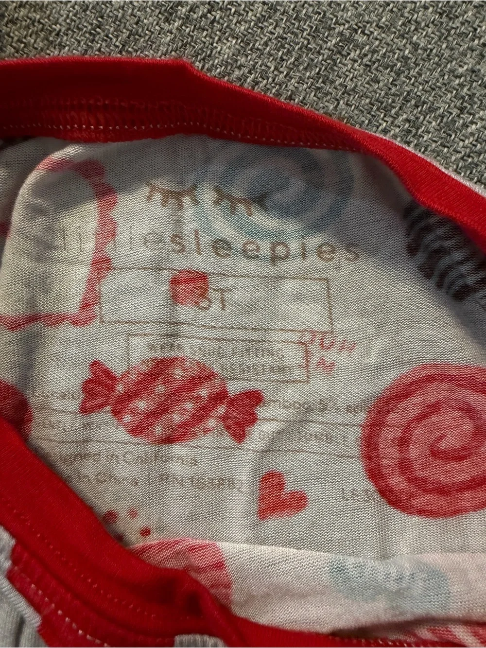Little Sleepies Red/Gray Heart Candy Cuties Print Pajama Set Bamboo VGUC size 3T